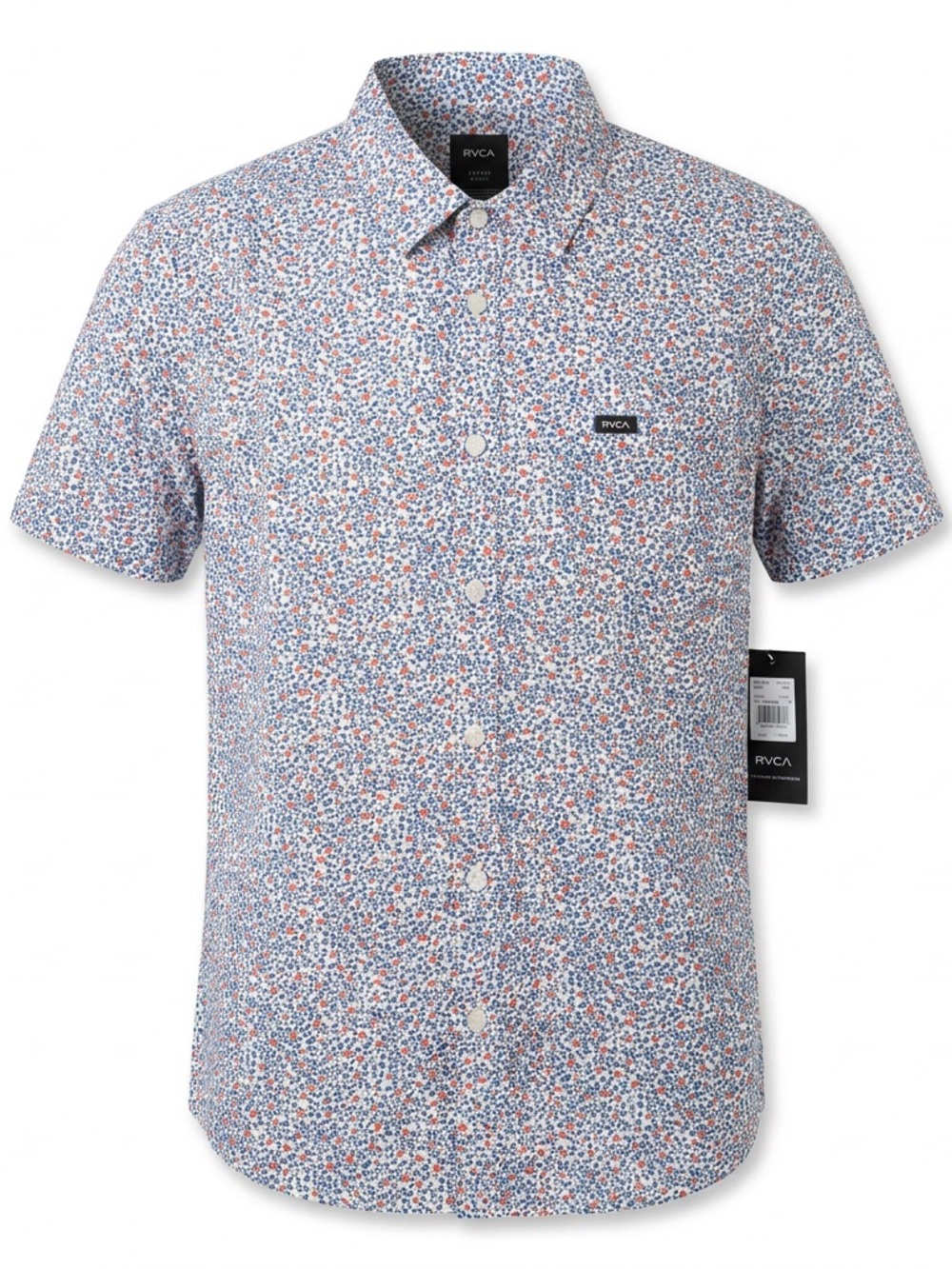 RVCA Short-Sleeve Micro Floral Button-Up Shirt - White, Blue, Red